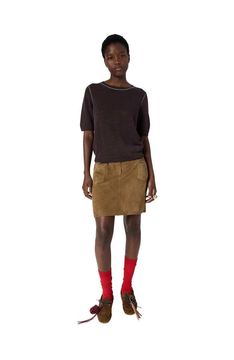 GERARD DAREL Loumia Short Sleeve Sweater, Alternate, color, Brown