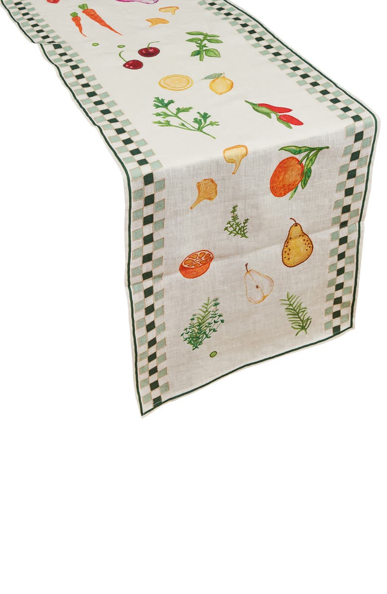MISETTE Still Life Linen Table Runner, Main, color, Green Checker