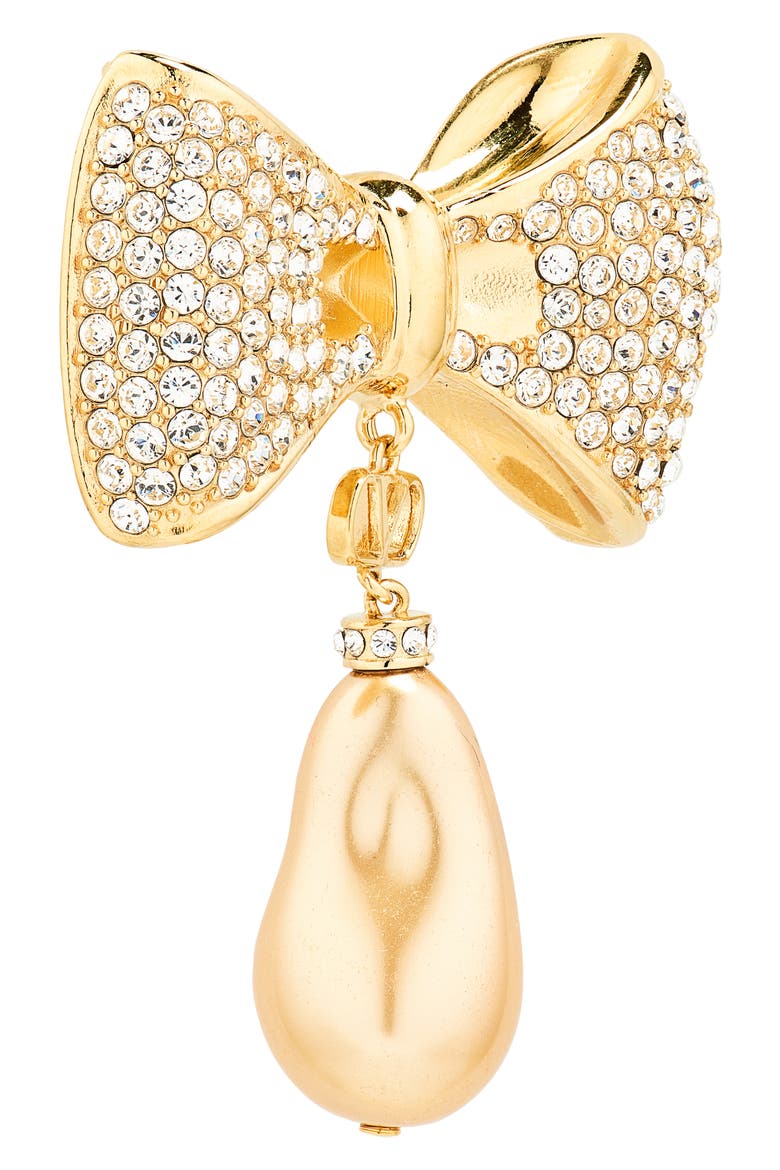 San Fin Bow Faux Pearl Drop Earrings, Alternate, color, GOLD