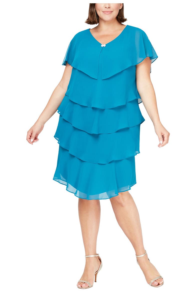 SLNY Pebble Georgette Tiered Dress, Main, color, 