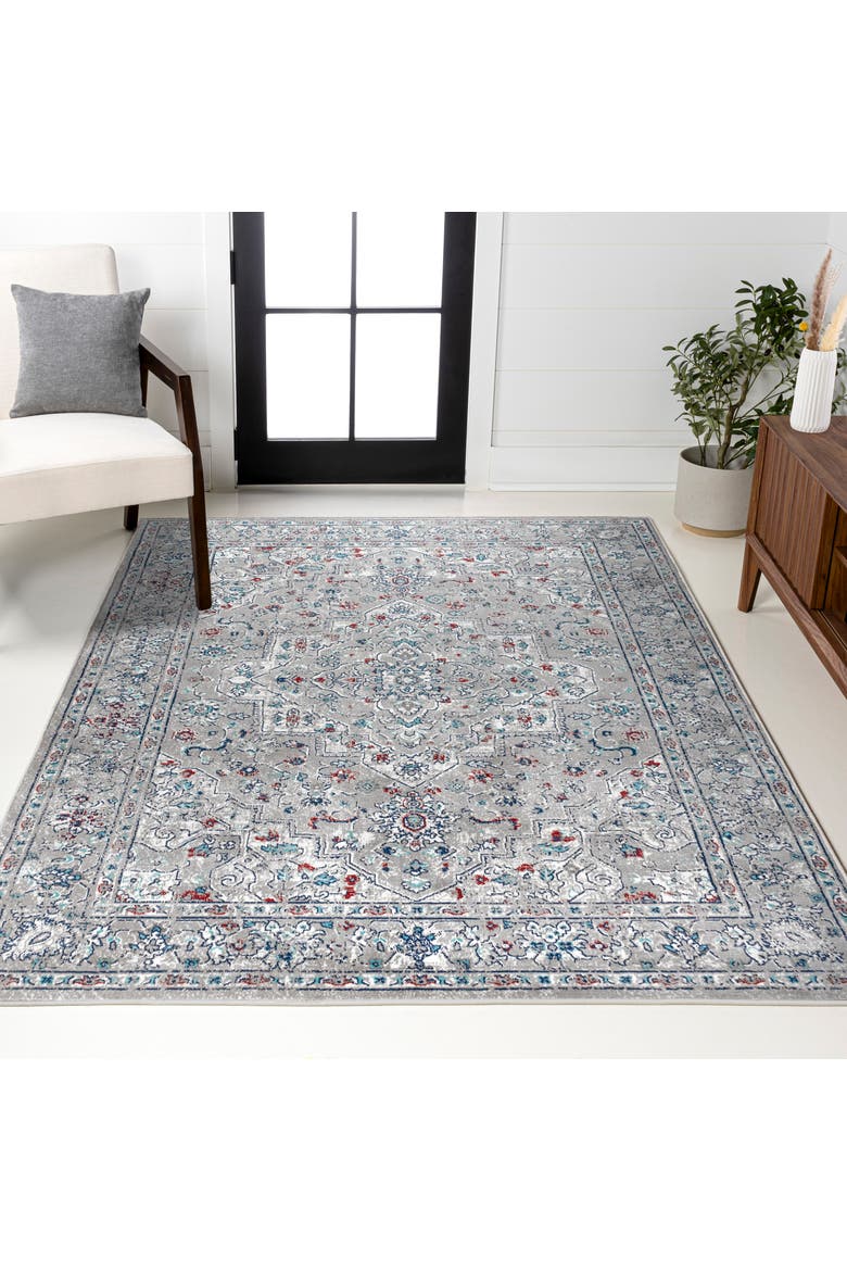 Modern Persian Vintage Medallion Area Rug, Alternate, color, Light Gray/ Multi