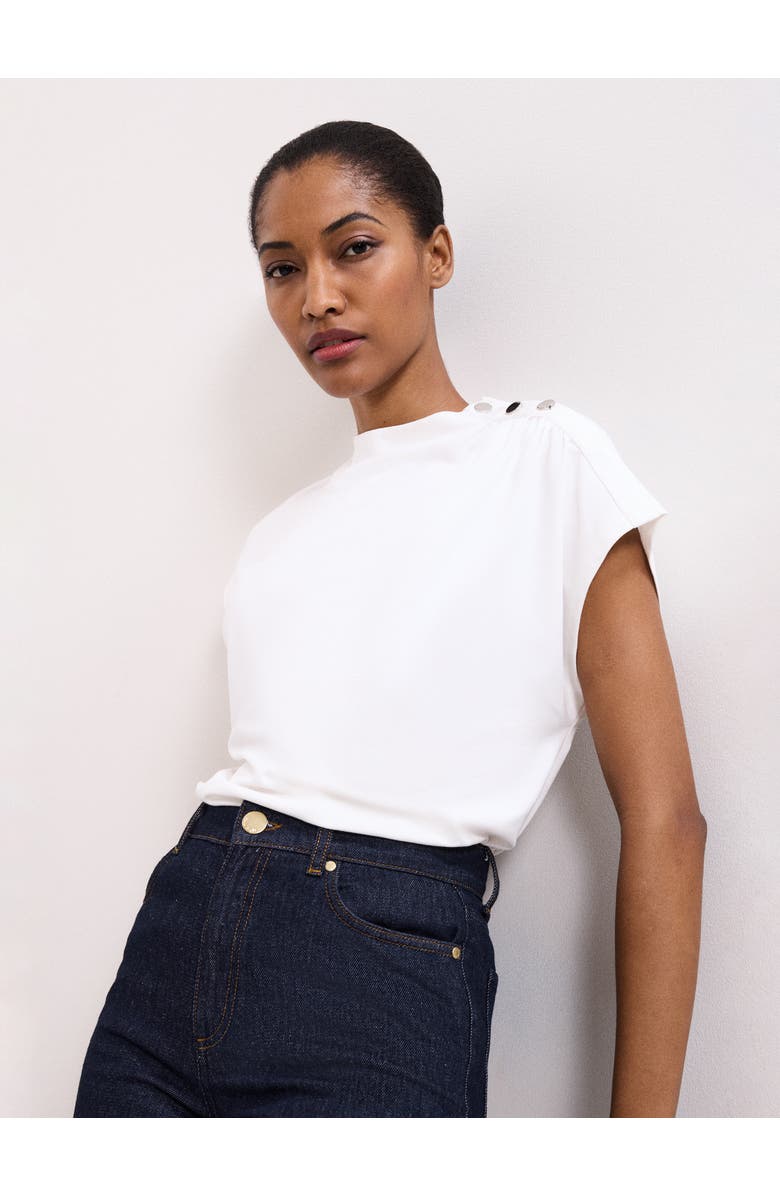 Phase Eight Paige Ruched Shoulder Hardware Ponte Top, Main, color, Ivory