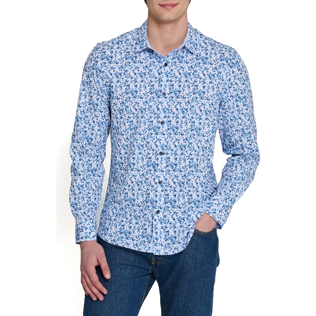 Construct Slim Fit Floral Cluster Performance Long Sleeve Shirt In Blue
