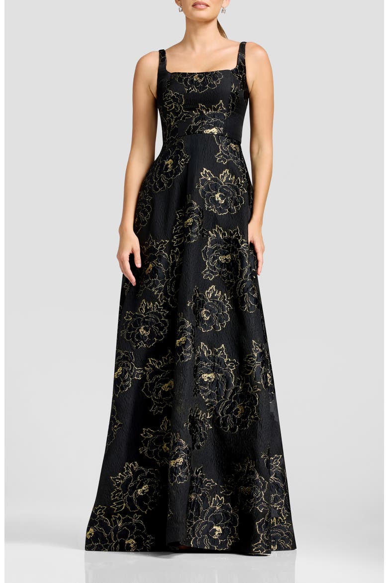 Vienna Metallic Bloom Gown, Main, color, BLACK-GOLD
