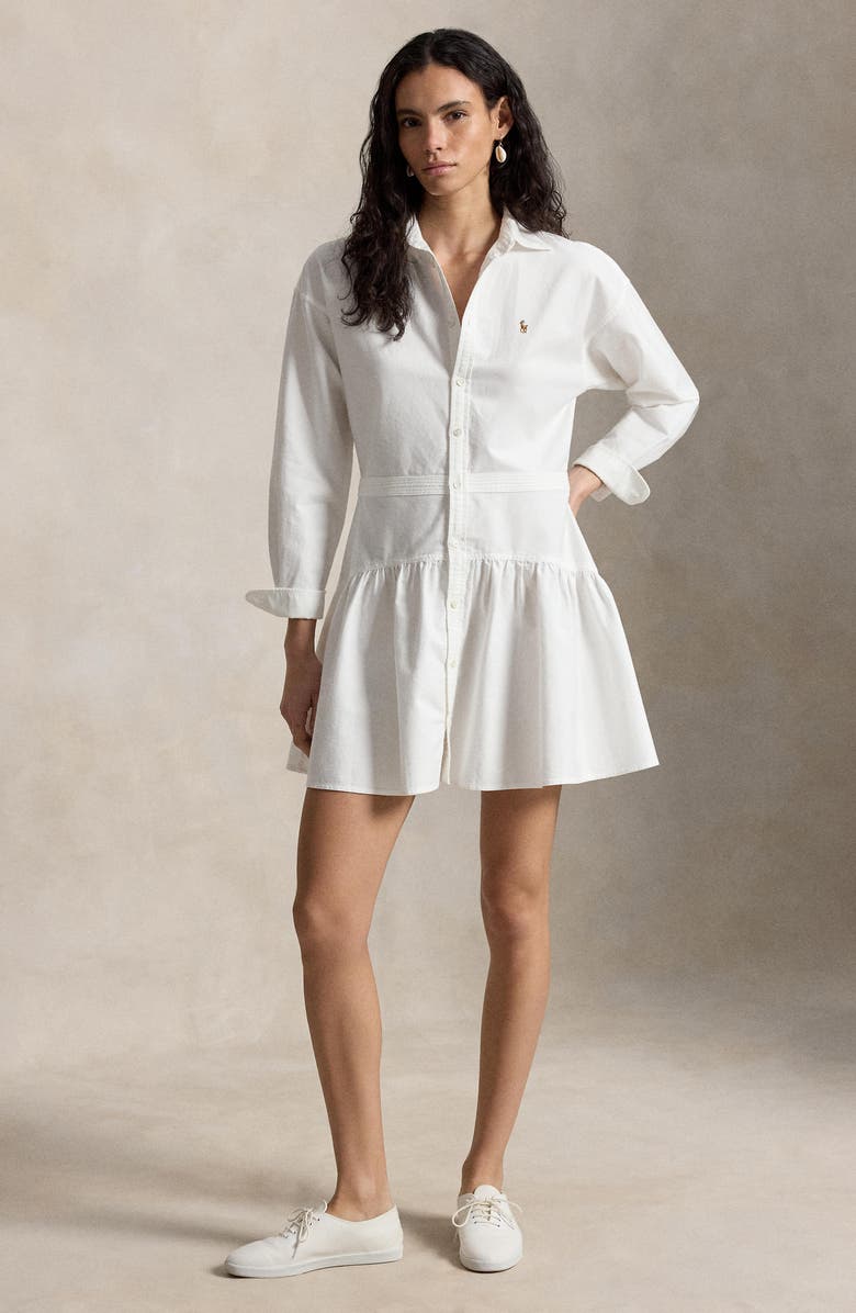 Polo Ralph Lauren Long Sleeve Panel Mini Shirtdress, Alternate, color, Bsr White