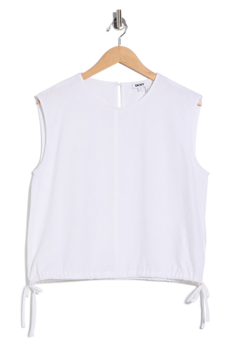 Sleeveless Drawstring Hem Linen Blend Top, Alternate, color, WHITE