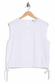 DKNY Sleeveless Drawstring Hem Linen Blend Top