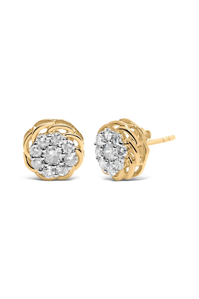10K Yellow Gold Plated Silver 1/2 Ct Diamond Cluster Stud Earrings, Alternate, color, Yellow