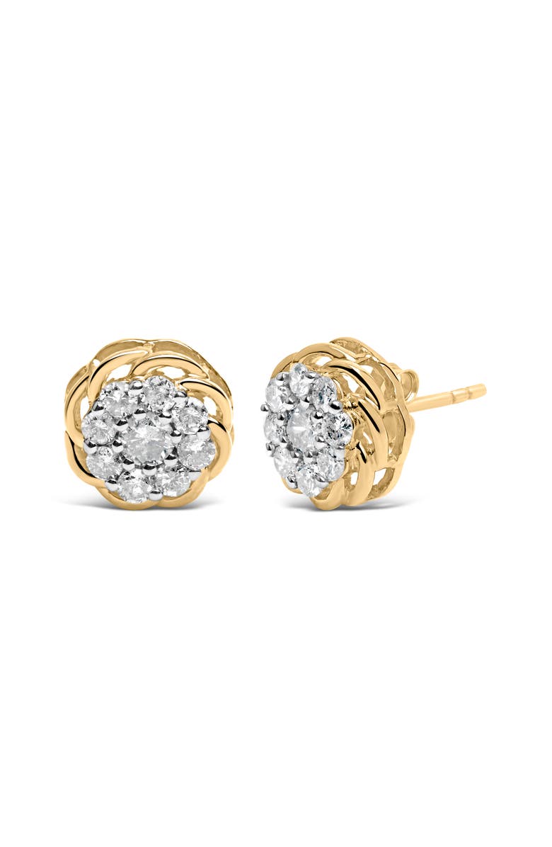 Haus of Brilliance 10K Yellow Gold Plated Silver 1/2 Ct Diamond Cluster Stud Earrings, Alternate, color, Yellow