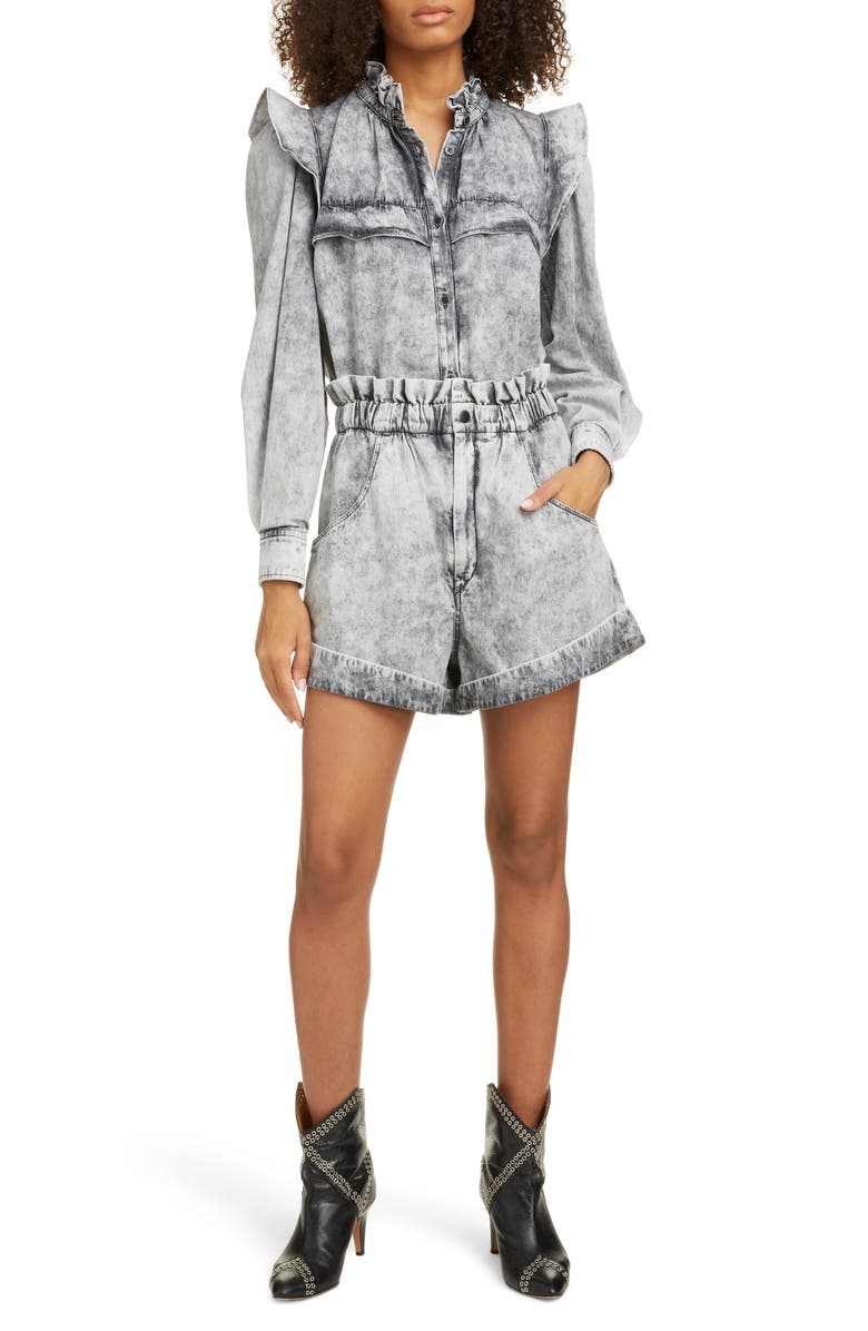 Isabel Marant Étoile Idety Ruffle Trim Stonewashed Shirt, Alternate, color, Faded Black