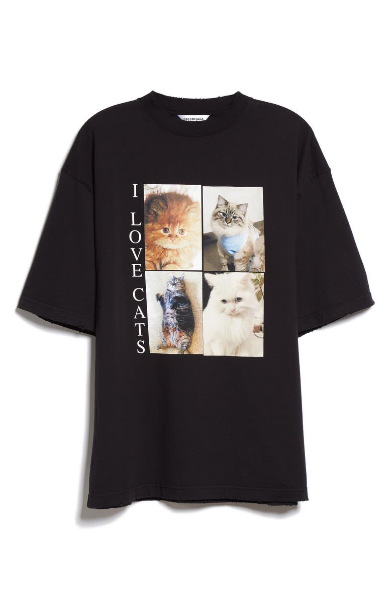 Balenciaga I Love Cats Oversize Graphic Tee, Alternate, color,