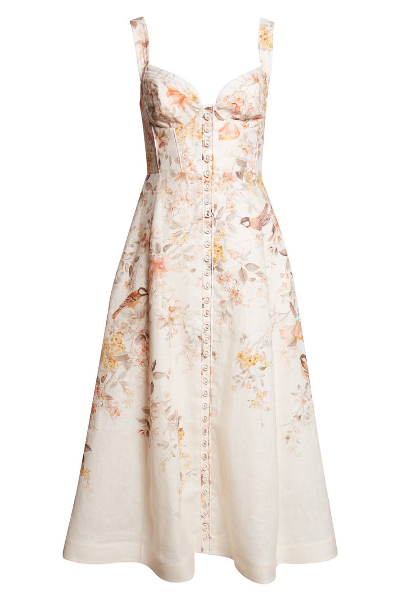 Luna Buttoned Linen Picnic Midi Dress, Alternate, color, CREAM SONGBIRD