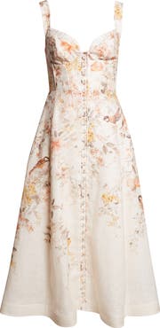 Zimmermann Luna Buttoned Linen Picnic Midi Dress