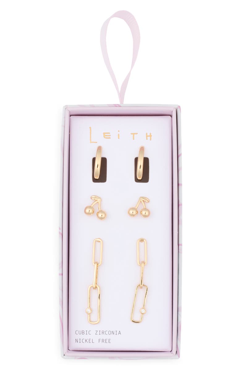 Leith 3-Pack Cherry Assorted Earrings, Main, color, Gold