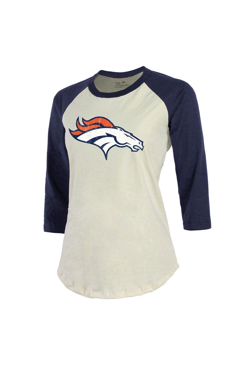 Women's Majestic Threads Russell Wilson Cream/Navy Denver Broncos Name & Number Raglan 3/4 Sleeve T-Shirt, Alternate, color, Cream