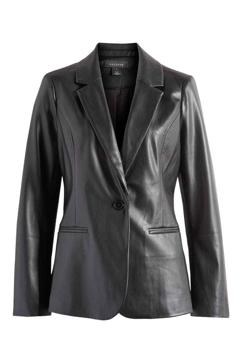 Faux Leather Blazer, Main, color, RICH BLACK