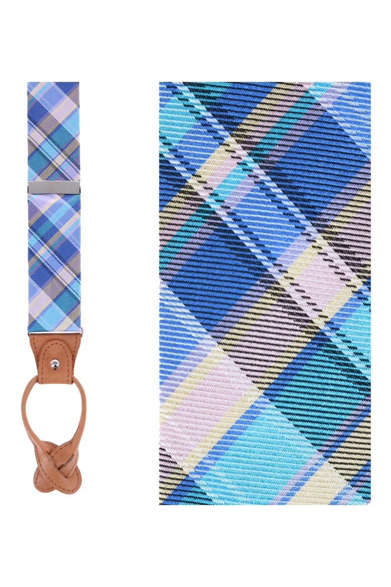 Sherwood Plaid Silk Suspenders, Main, color, BLUE PLAID