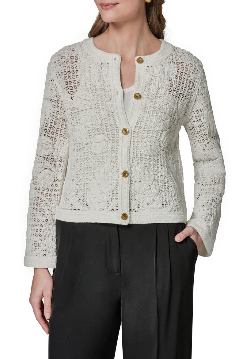 Mixed Stitch Cotton Blend Cardigan, Main, color, CREAM