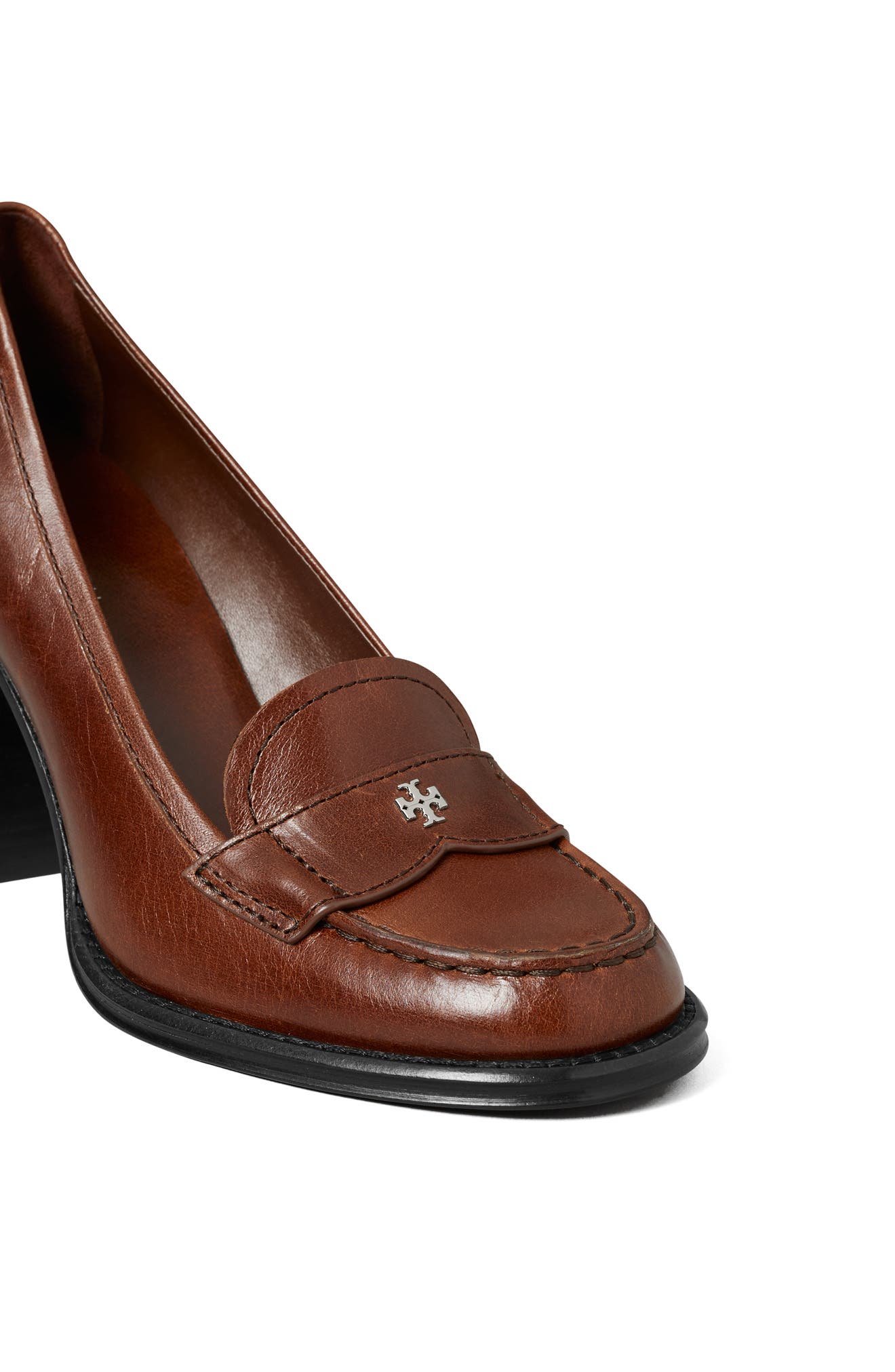 Leather Vintage Heeled Loafer Pump, Alternate, color, PAPAYA SEED