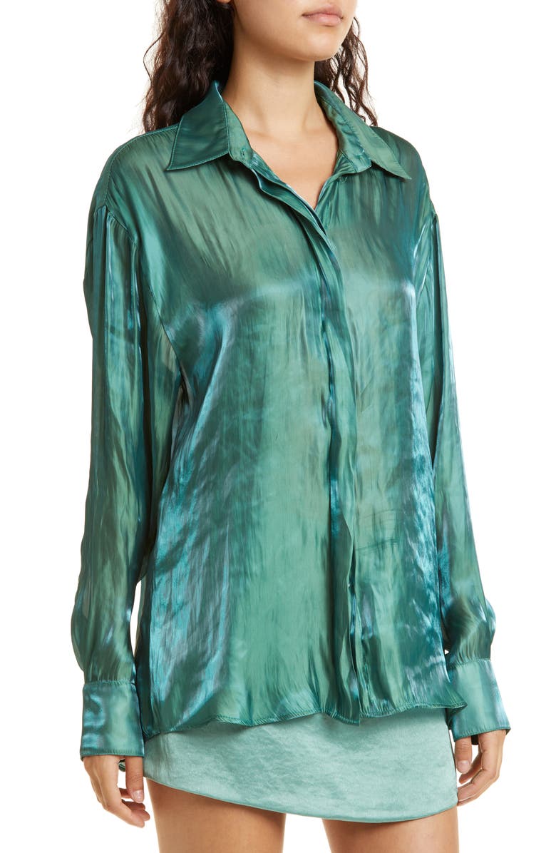 Bec + Bridge Monica Iridescent Crinkled Button-Up Blouse, Alternate, color,