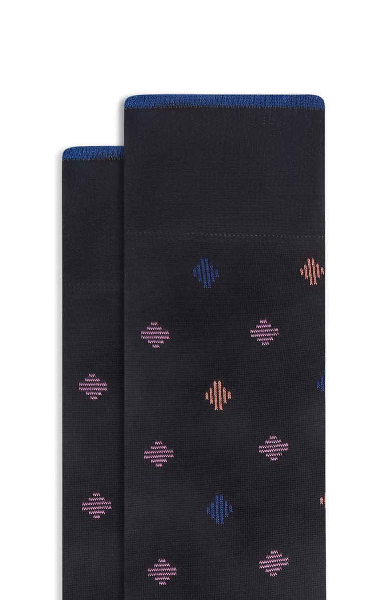Bugatchi Dotted Mercerized Cotton Blend Dress Socks, Alternate, color, Black