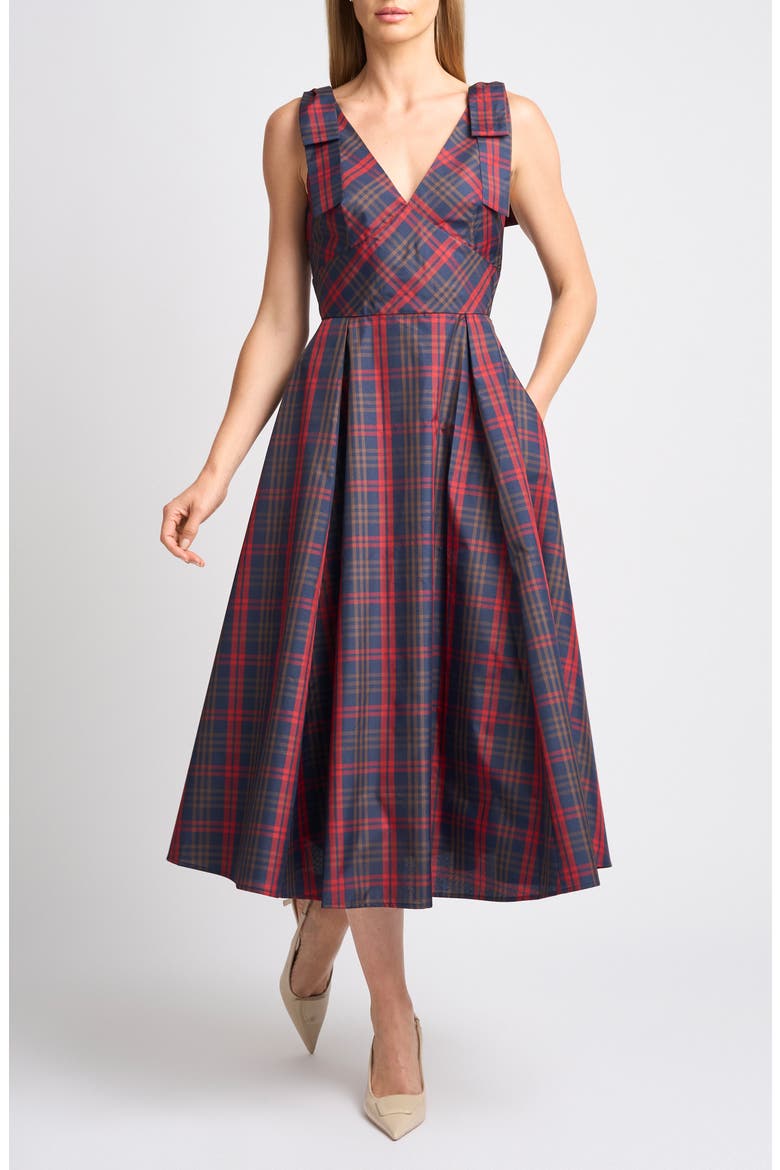 Clara Plaid A-Line Midi Dress, Main, color, INDIGO NIGHT