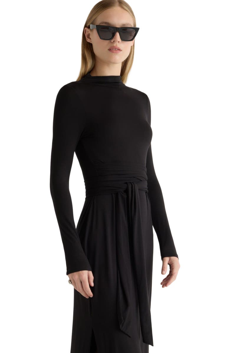 Modern Citizen Vero Tie Front Long Sleeve Dress, Alternate, color, Black