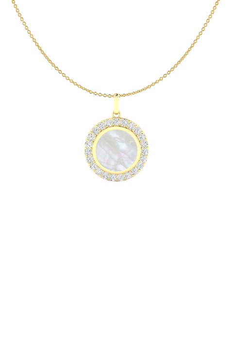 Mother of Pearl Lab Diamond Disc Pendant Necklace in 14K
