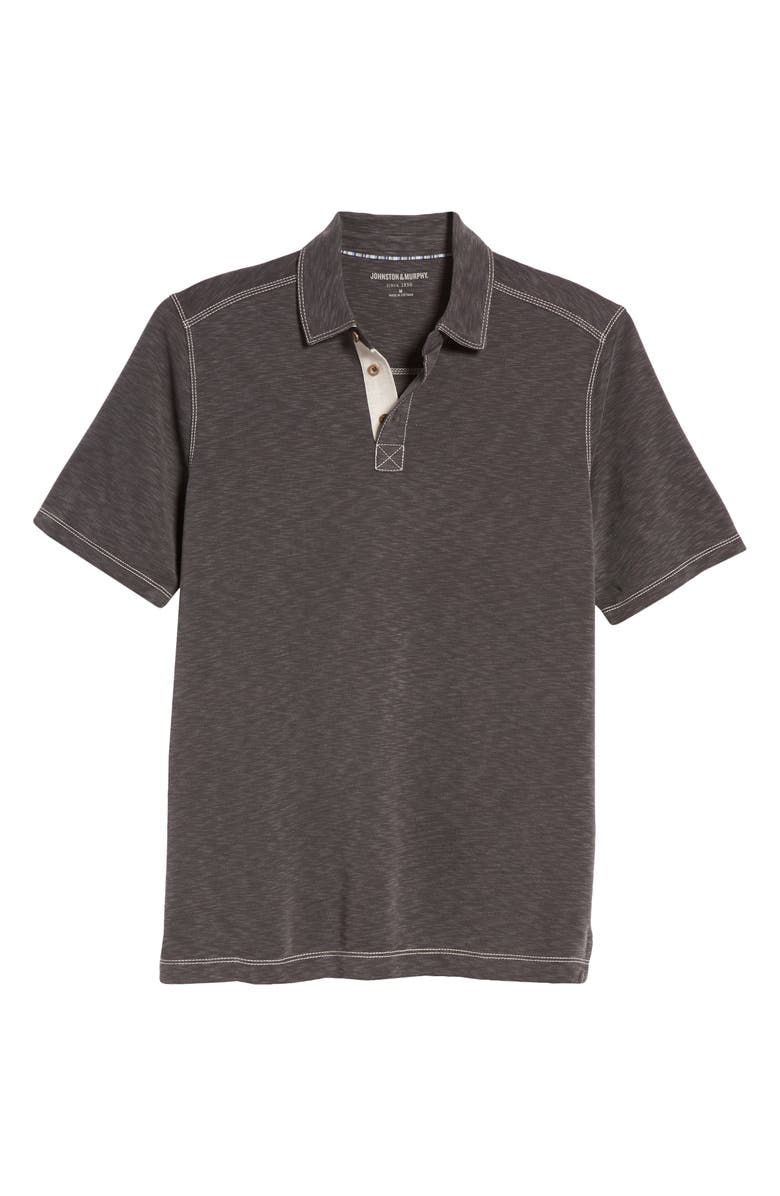 Johnston & Murphy Vintage Slub Jersey Polo, Alternate, color, Charcoal