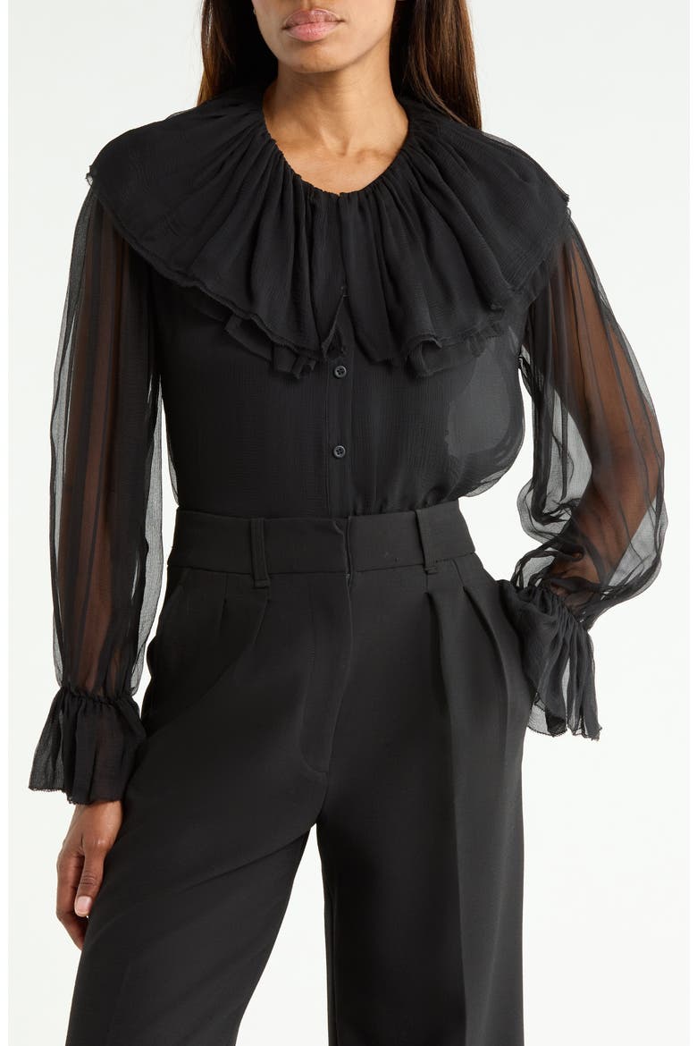 The Tiered Statement Ruffle Collar Blouse, Main, color, BLACK