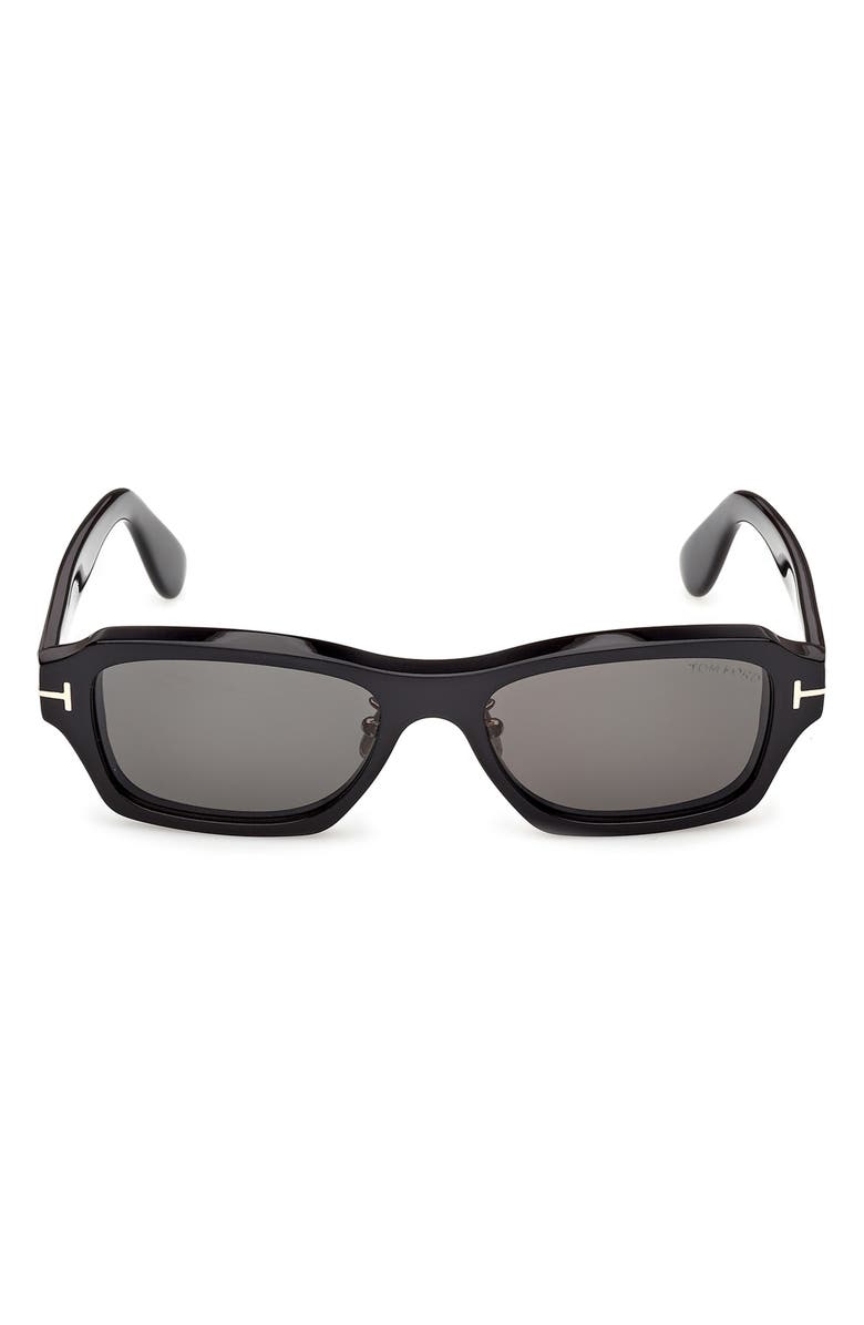 TOM FORD 56mm Rectangle Sunglasses, Main, color, Shiny Black / Smoke