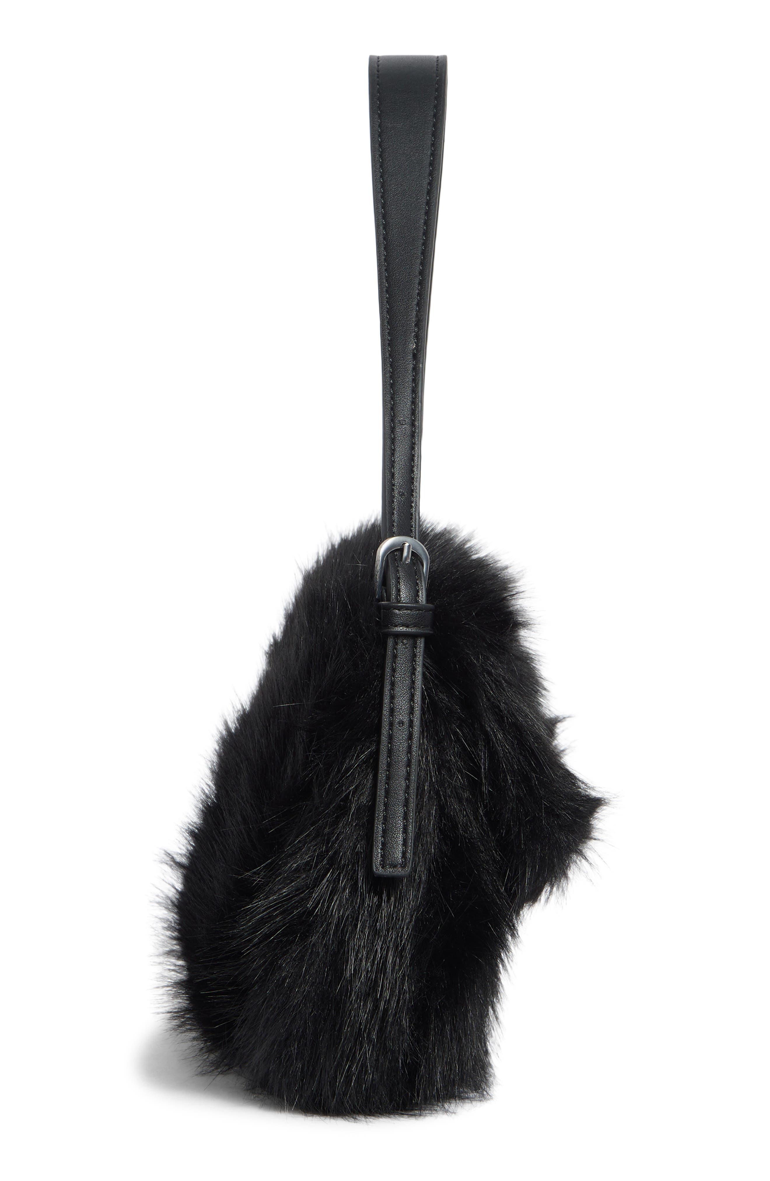 BCBG Faux Fur Buckle Shoulder Bag, Alternate, color, Black