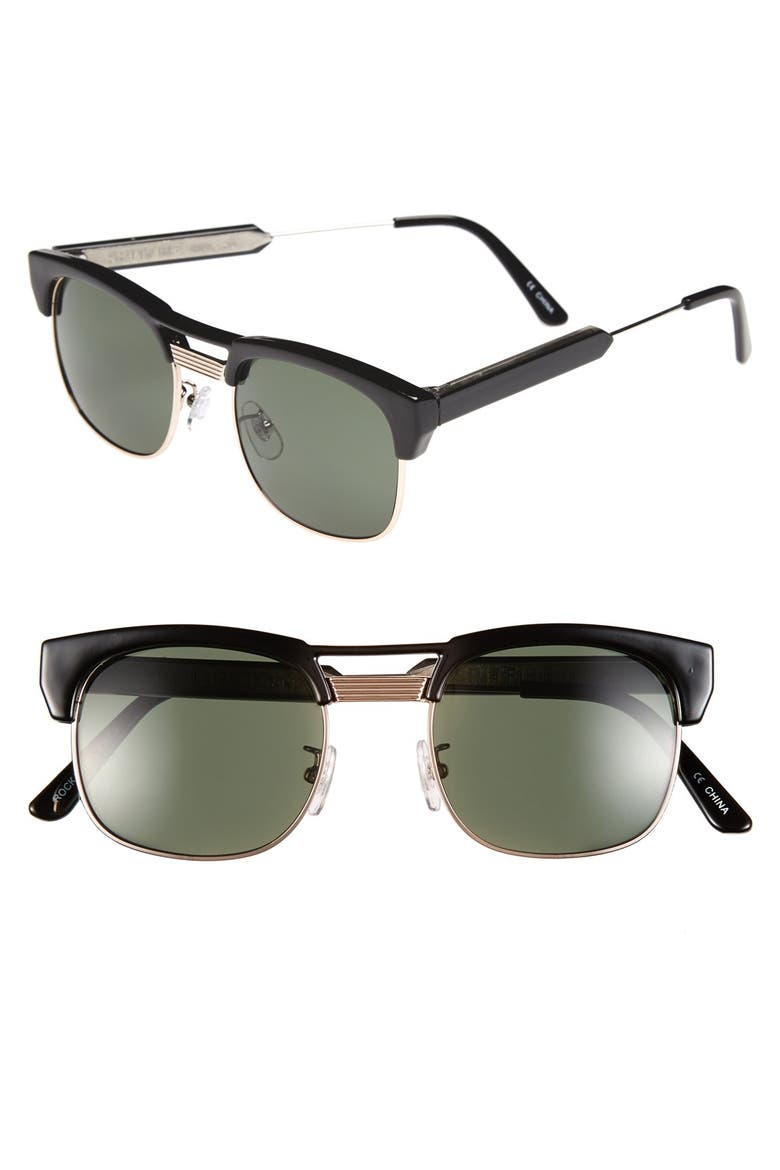 50mm Brow Bar Sunglasses, Main, color, BLACK/ BLACK