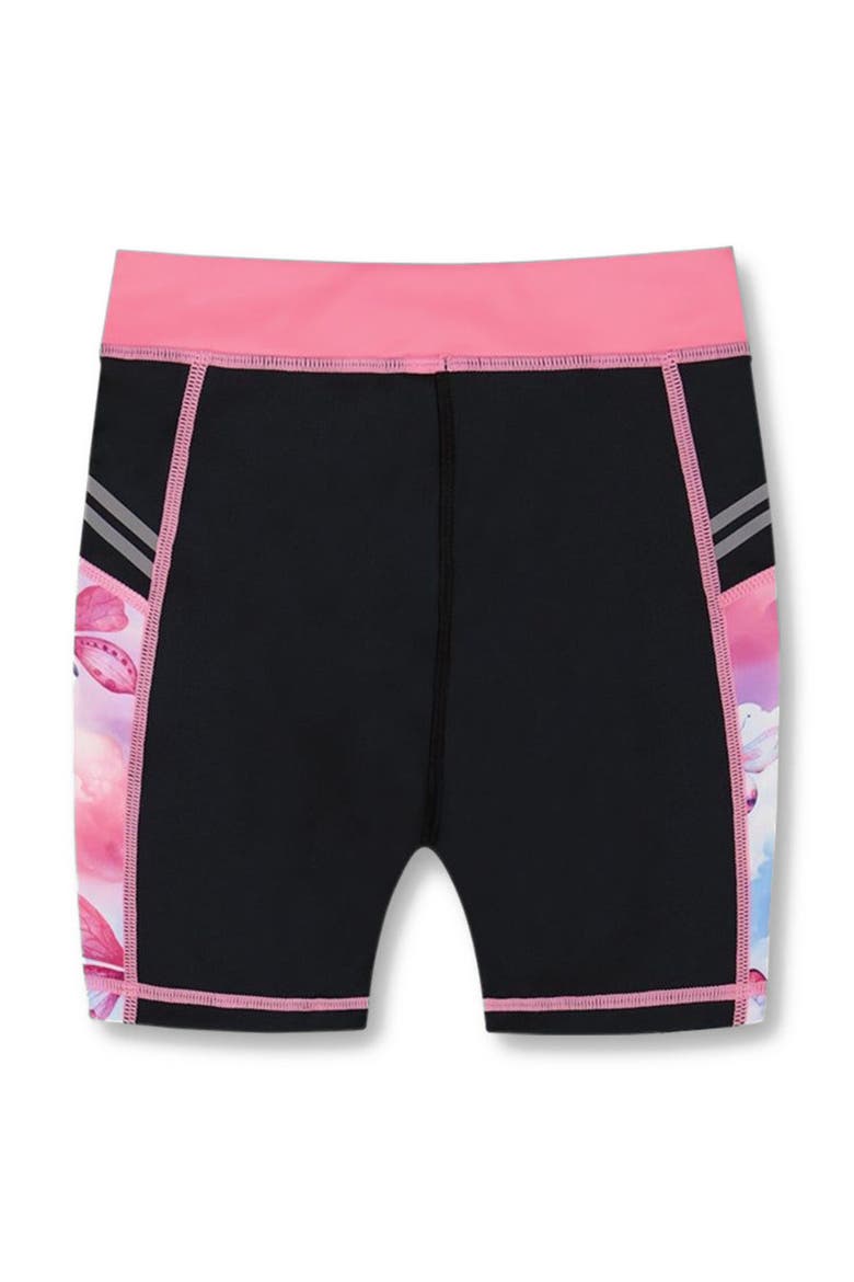 Little Girl's Printed Athletic Biker Short Black, Pink And Multicolored Butterflies, Alternate, color, Black Pink And Multicolored