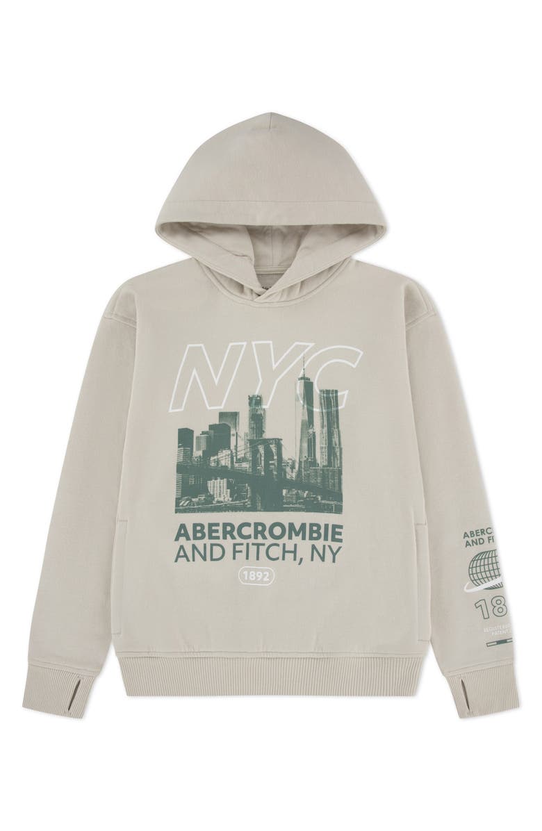 abercrombie kids Kids' NYC Buildings Graphic Hoodie, Main, color, Pumice Stone