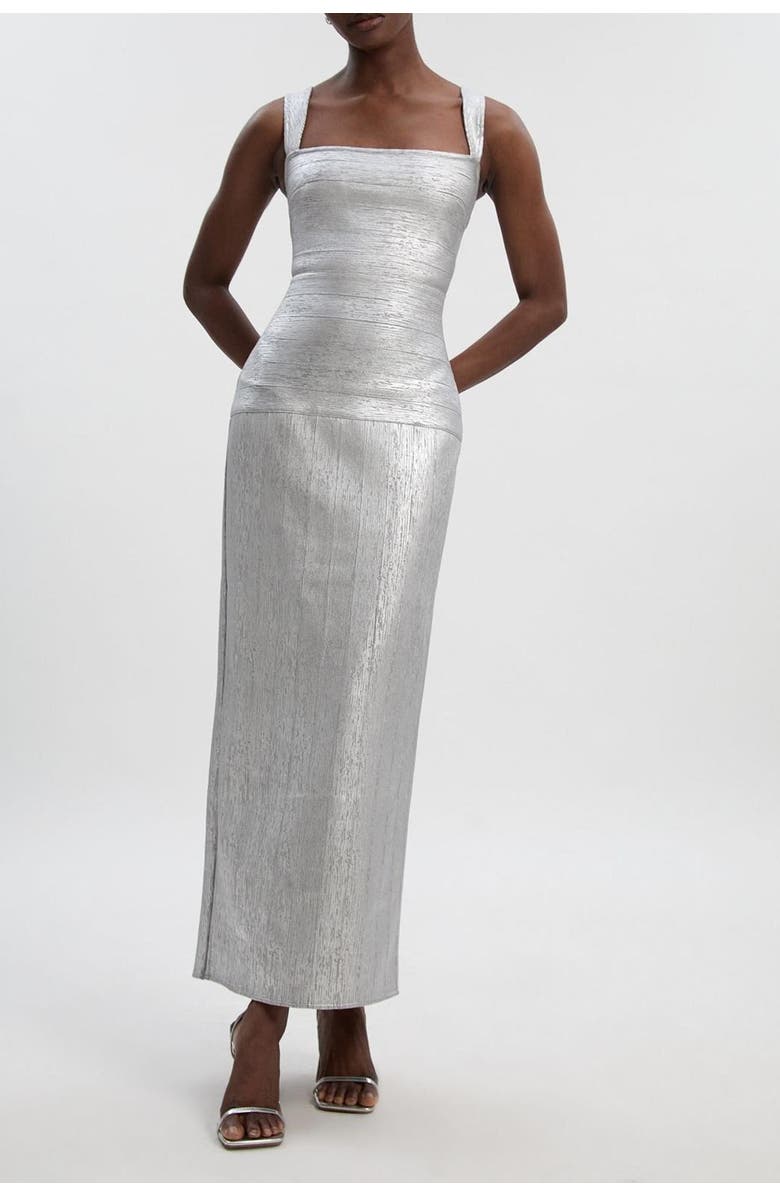 Karen Millen Metallic Strappy Knit Maxi Dress, Alternate, color, Silver