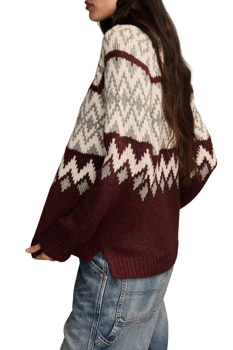 Fair Isle Mock Neck Sweater, Alternate, color, BURGUNDY HEATHER