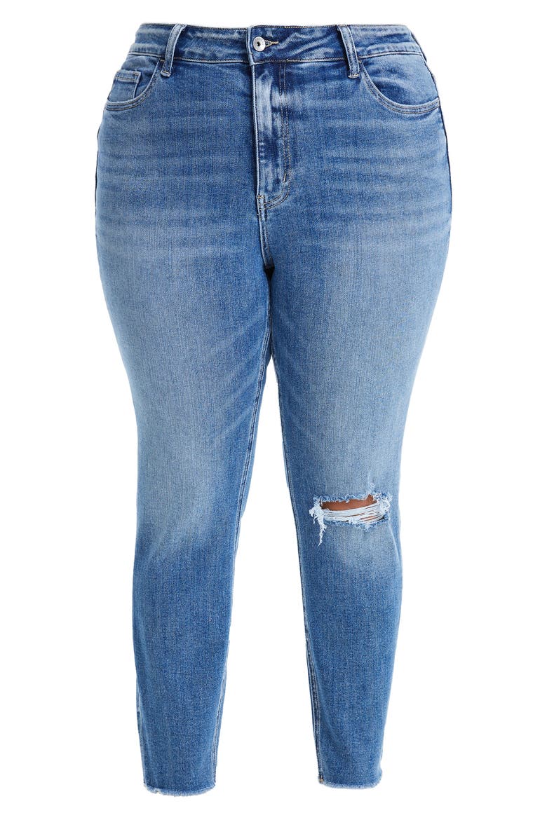Ripped High Waist Ankle Skinny Jeans, Alternate, color, DARK BLUE