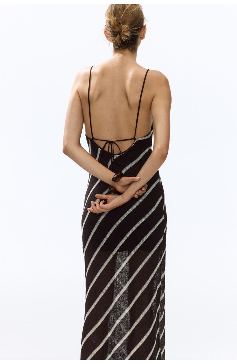 H&M Cowl-neck Strappy Dress, Alternate, color, Dark Brown/Striped