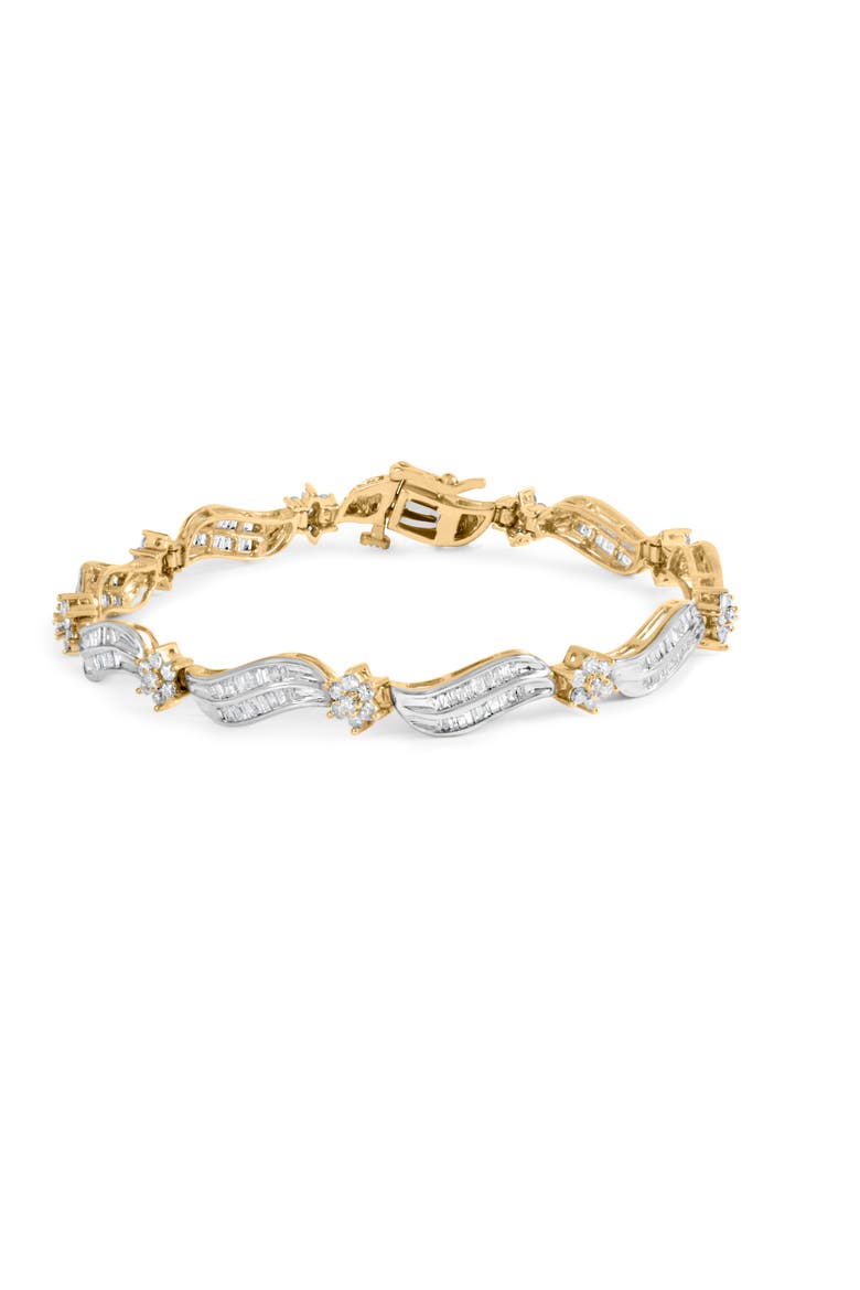 10K Yellow and White Gold 3.00 Cttw Diamond Cluster and Wave Link Bracelet, Main, color, Yellow