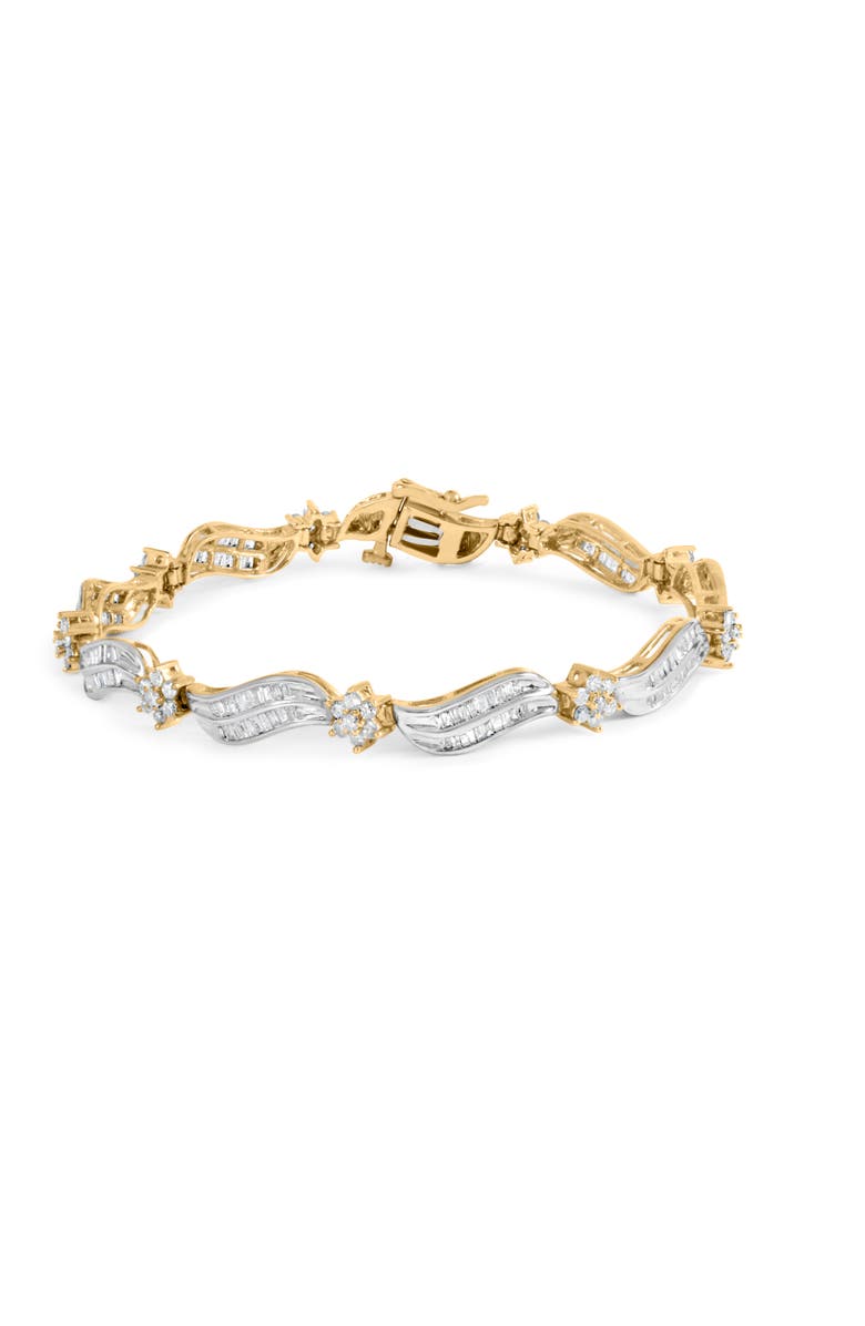 Haus of Brilliance 10K Yellow and White Gold 3.00 Cttw Diamond Cluster and Wave Link Bracelet, Main, color, Yellow