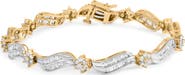 Haus of Brilliance 10K Yellow and White Gold 3.00 Cttw Diamond Cluster and Wave Link Bracelet