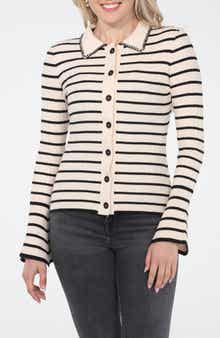 RAIN AND ROSE Stripe Knit Button-Up Shirt