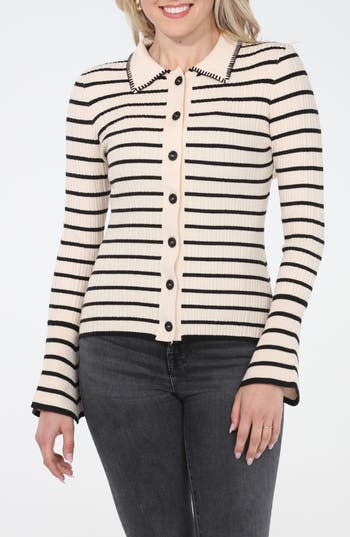 Rain And Rose Stripe Knit Button-up Shirt In Multi