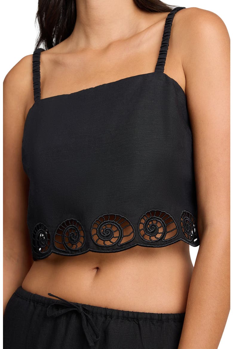 Air Linen Scallop Cropped Top, Alternate, color, BLACK