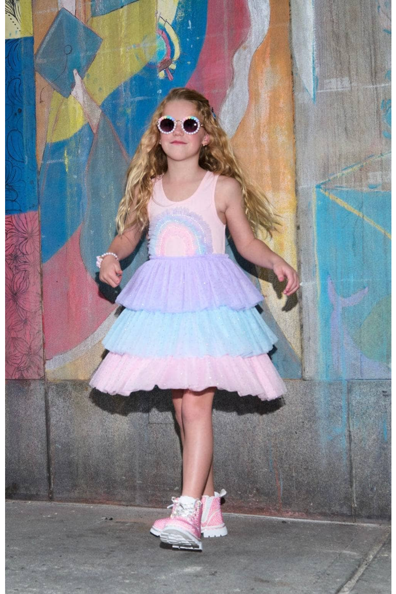 3D Rainbow Peach Tank Dress, Alternate, color, Peach