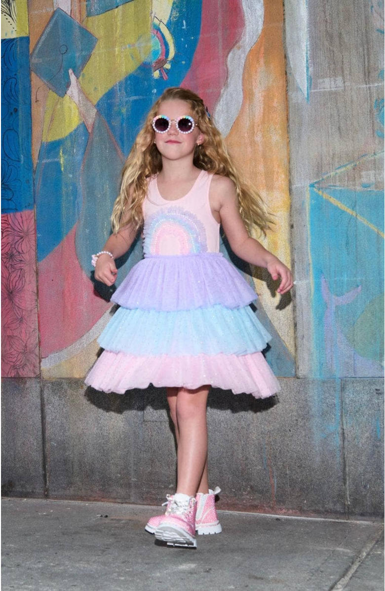 Lola + The Boys 3D Rainbow Peach Tank Dress, Alternate, color, Peach