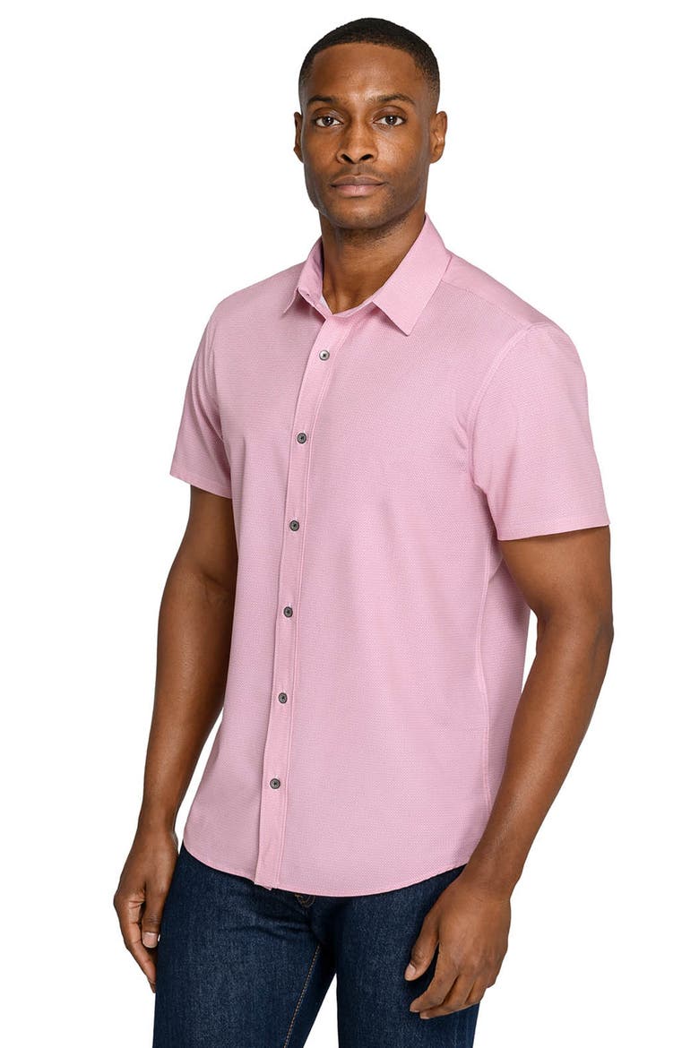 Abstract Geo Short Sleeve Button Up Shirt, Alternate, color, PINK