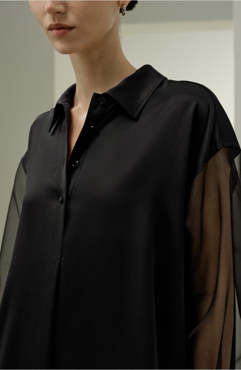Lilysilk Women's Silk Blouse with Organza Sleeves, Alternate, color, Black