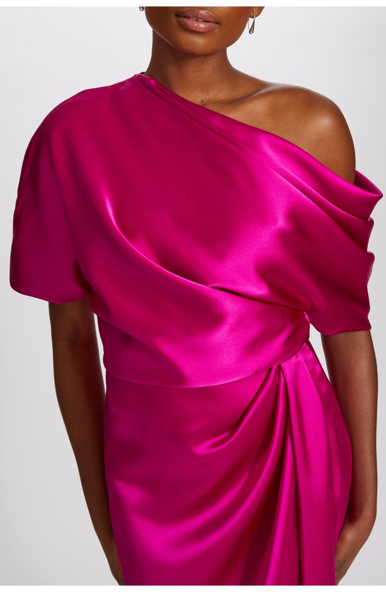 Amsale Fluid Satin Off-the-Shoulder Gown, Alternate, color, Fuchsia